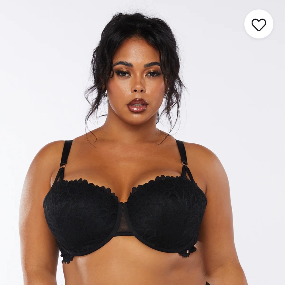 Savage X Fenty Lightly Lined Lace Balconette Bra in Black Caviar, Size 38DD